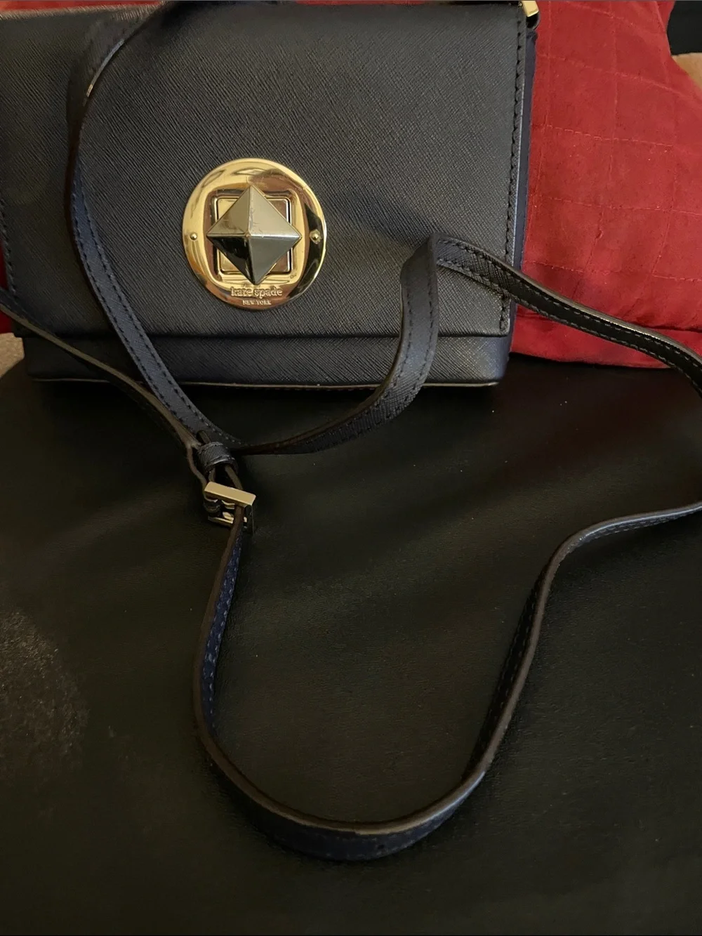 kate spade black leather crossbody with gold-tone medallion Adjustable Strap